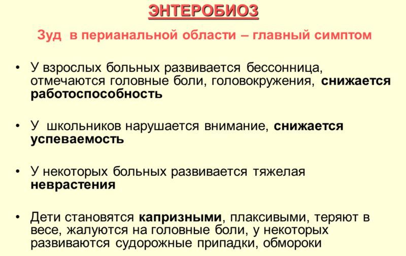  Симптомы энтеробиоза